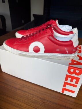 Oliver Cabell Red Leather Low-Top Sneakers with White Accent